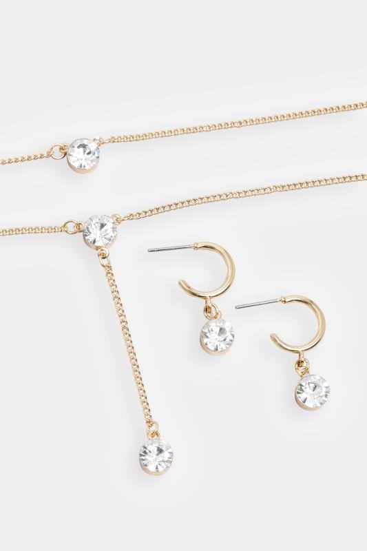 Gold Tone Diamante Drop Layered Jewellery Set | Yours Clothing 3