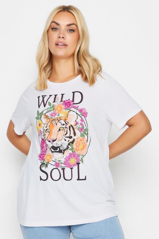 YOURS Plus Size White 'Wild Soul' Print T-Shirt | Yours Clothing 1