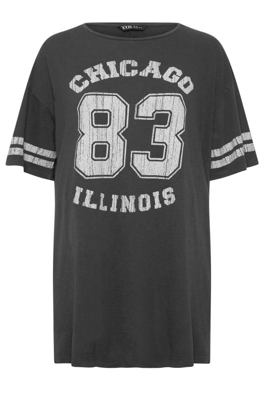 YOURS Plus Size Black Acid Wash 'Chicago' Slogan T-Shirt | Yours Clothing 5