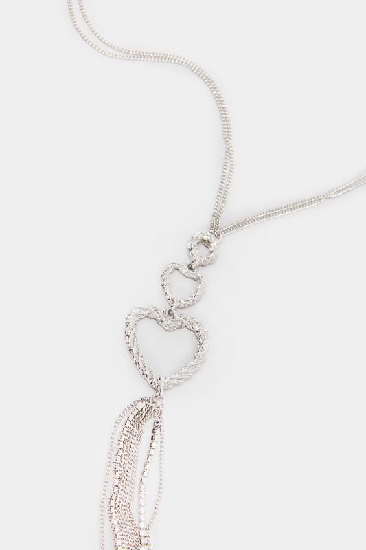 Silver Tone Heart Tassel Necklace | Yours Clothing 3