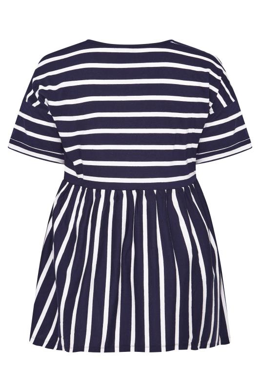Plus Size Navy Blue Stripe Peplum Drop Shoulder Top | Yours Clothing 6