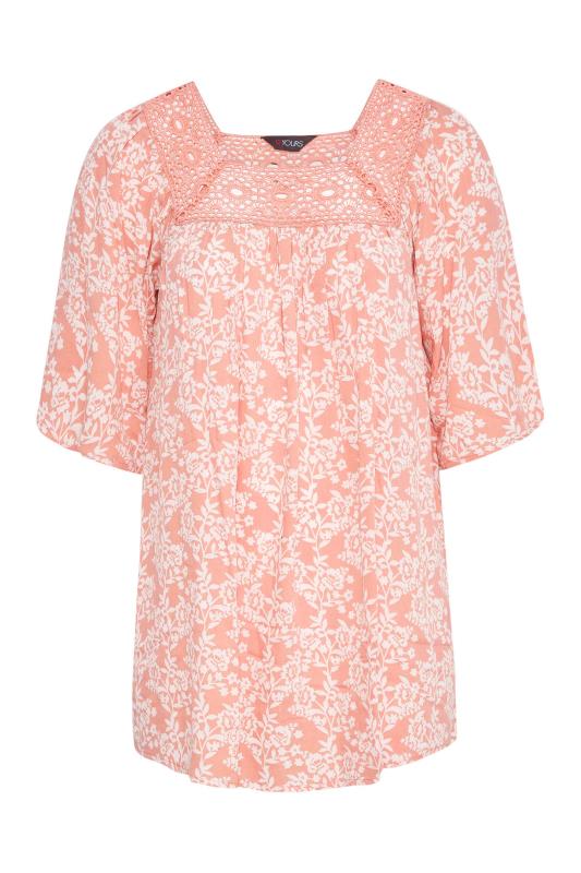 Plus Size Coral Pink Floral Square Neck Top | Yours Clothing 7