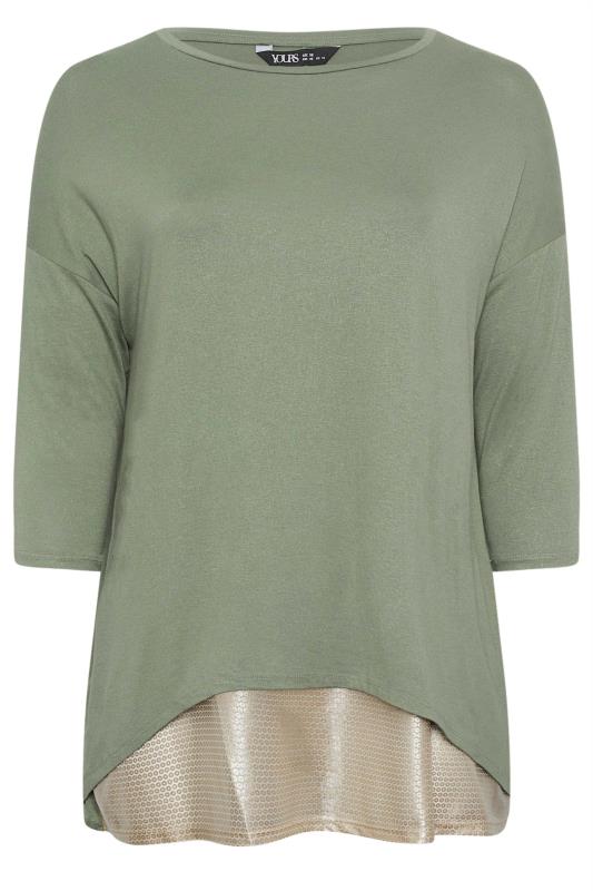 YOURS Plus Size Khaki Green Mesh Hem Top | Yours Clothing 5