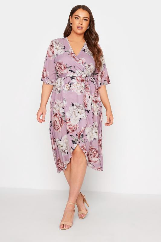 YOURS LONDON Plus Size Pink Floral Print Midi Wrap Dress | Yours Clothing 2