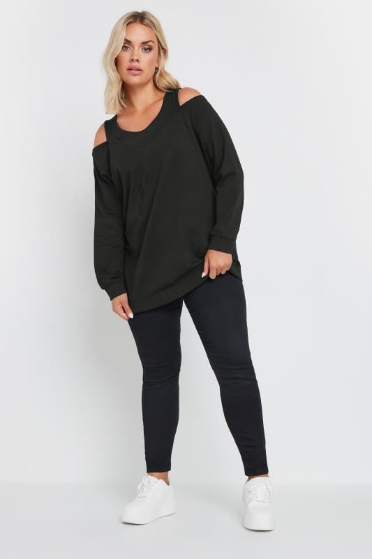 YOURS Plus Size Black Cold Shoulder Sweatshirt | Yours Clothing  2