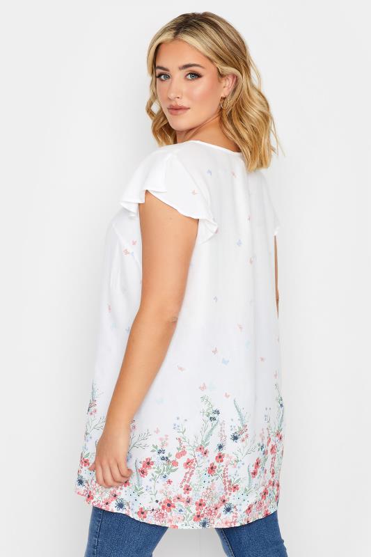 YOURS Plus Size White Floral Border Print Blouse | Yours Clothing 3