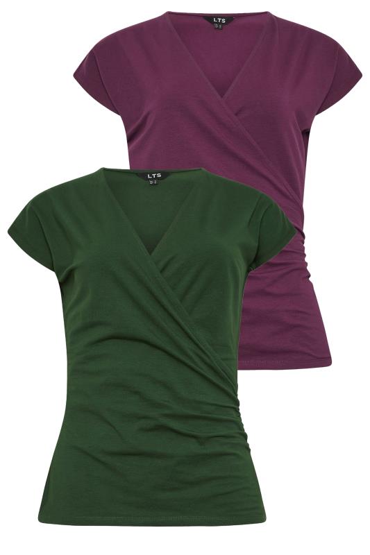 LTS Tall Women's 2 PACK Forest Green & Wine Red Short Sleeve Wrap Tops | Long Tall Sally 8