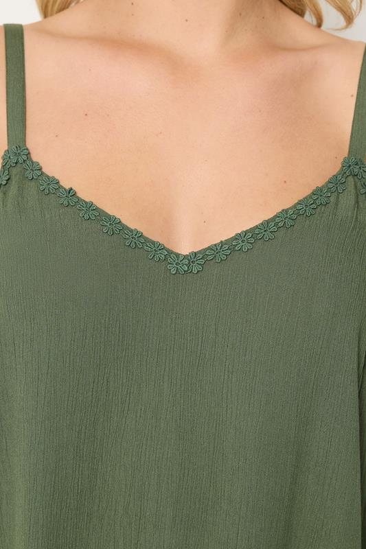 YOURS Plus Size Green Embroidered Floral Trim Vest Top | Yours Clothing 4