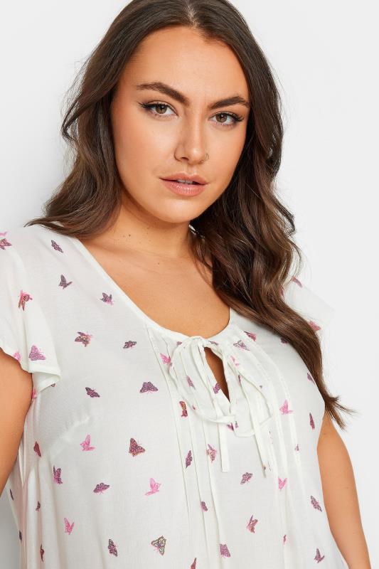 YOURS Plus Size White Floral Butterfly Print Blouse | Yours Clothing 4