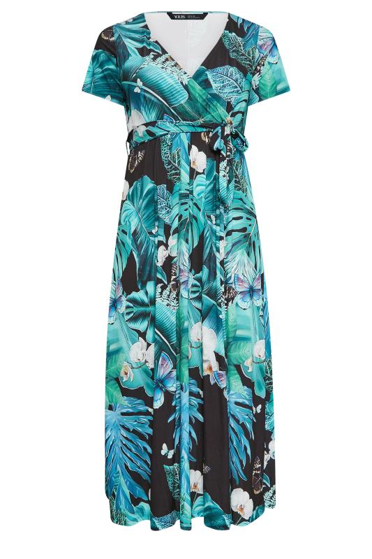YOURS Plus Size Blue Leaf Print Wrap Neck Dress | Yours Clothing 6