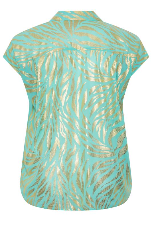 YOURS Curve Plus Size Mint Green & Gold Animal Print Shirt | Yours Clothing  7