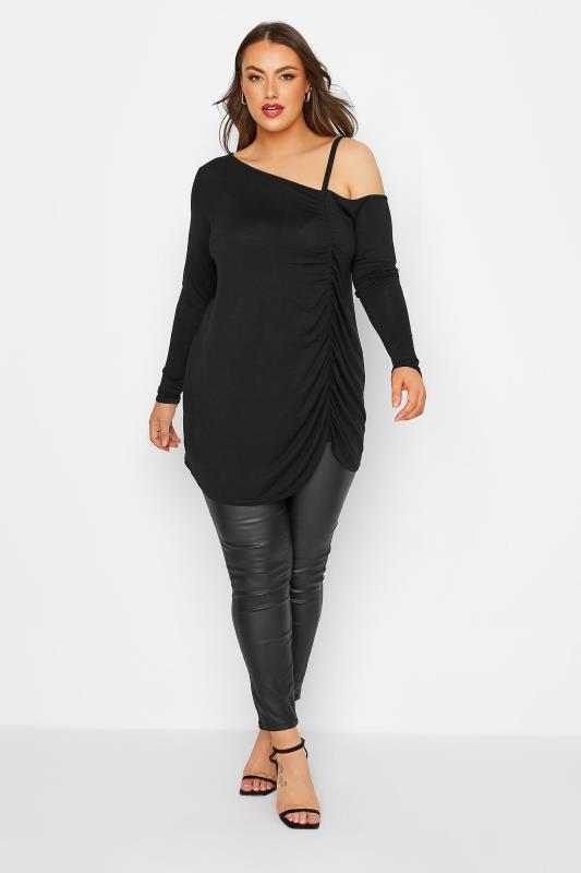 LIMITED COLLECTION Plus Size Black Ruched One Shoulder Top | Yours Clothing 3