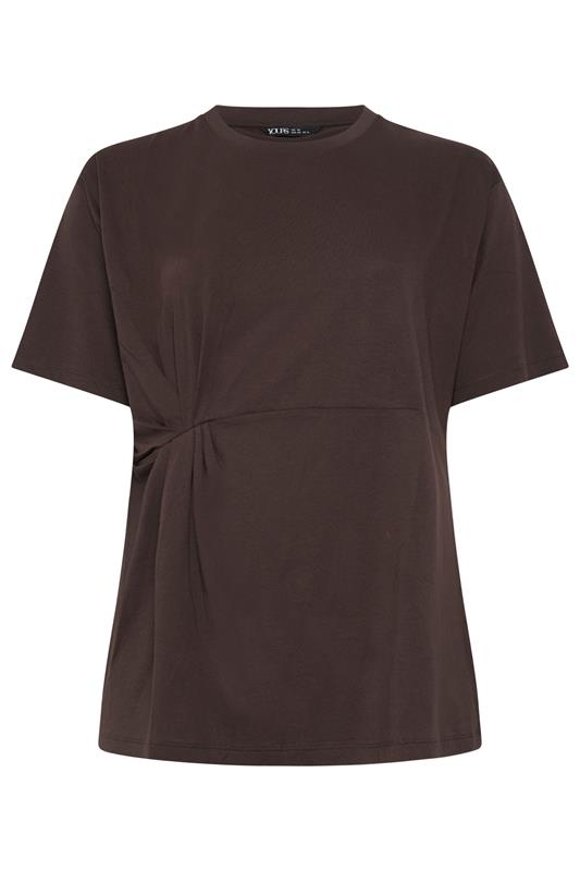YOURS Plus Size Chocolate Brown Twist Front T-Shirt | Yours Clothing 5