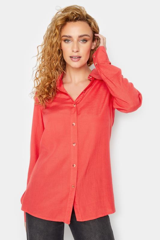 LTS Tall Coral Orange Long Sleeve Linen Shirt | Long Tall Sally 1