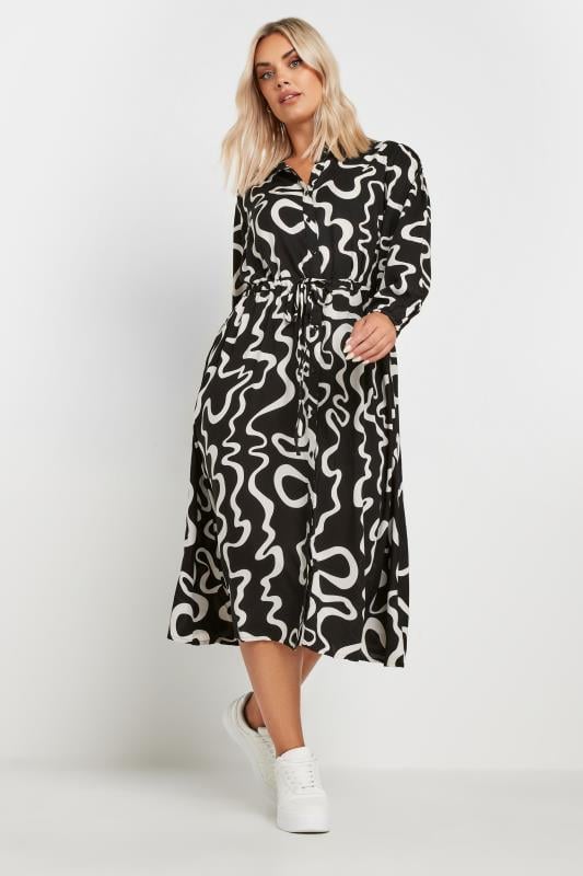  Grande Taille YOURS Curve Black Swirl Print Shirt Dress