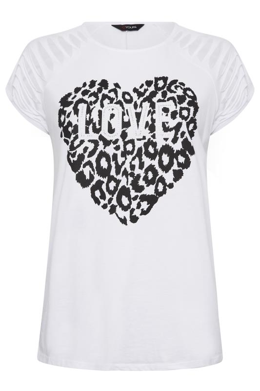 YOURS Plus Size White Leopard Print 'Love' Distressed T-Shirt | Yours Clothing 6