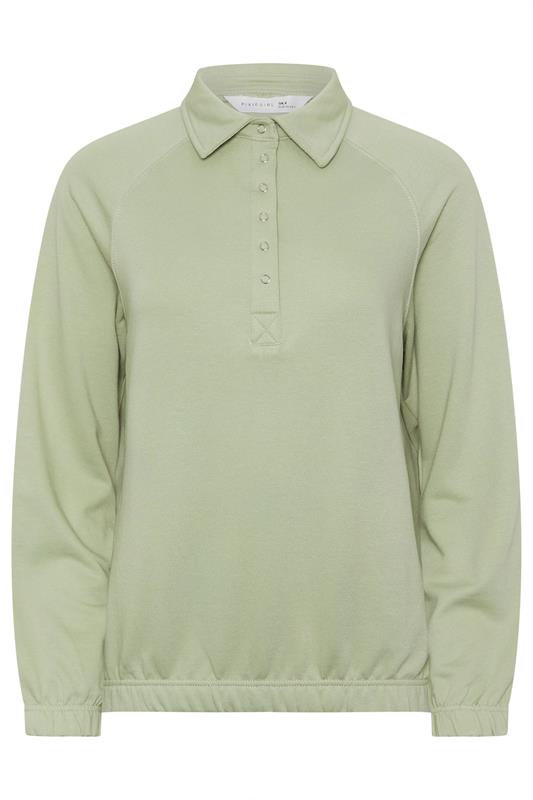 PixieGirl Petite Women's Sage Green Button Collar Sweatshirt | PixieGirl 7
