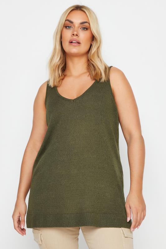 YOURS Plus Size Green Knitted Vest Top | Yours Clothing 1