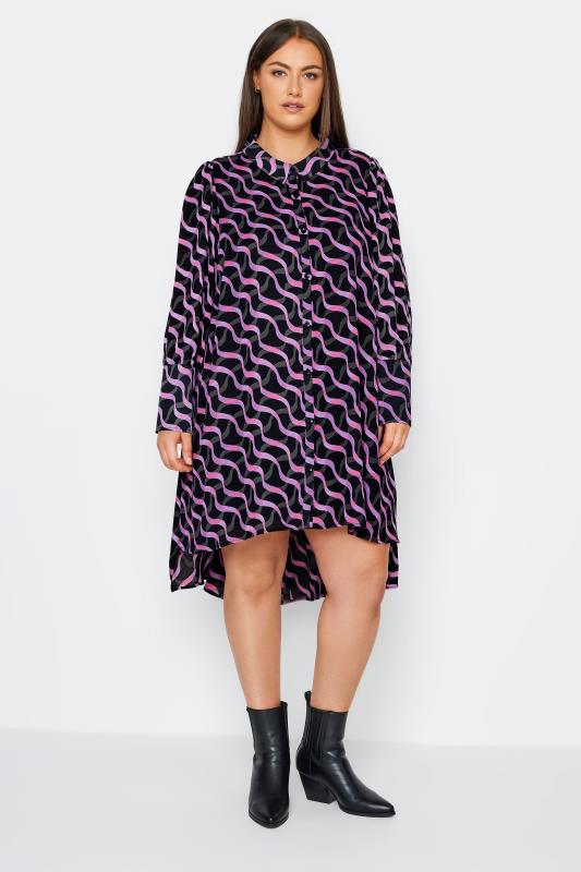 Plus Size  Evans Black & Purple Swirl Print Shirt Dress