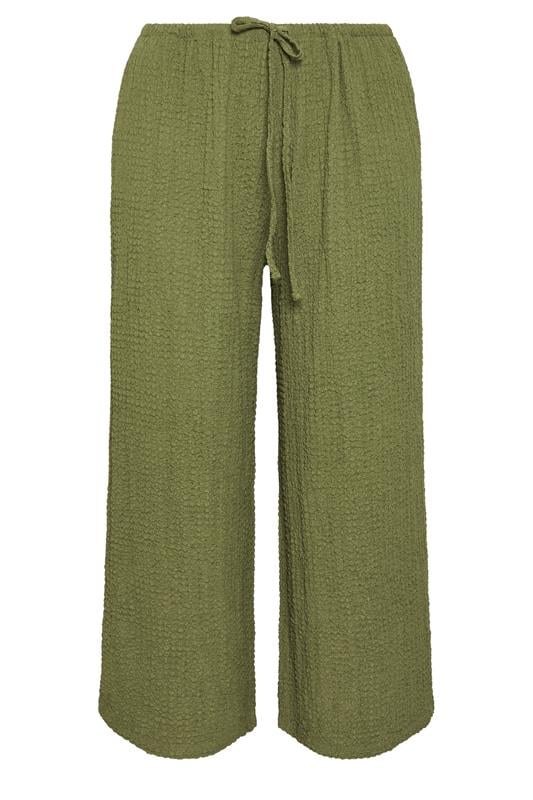 EVANS Curve Khaki Green Crinkle Wide Leg Trousers