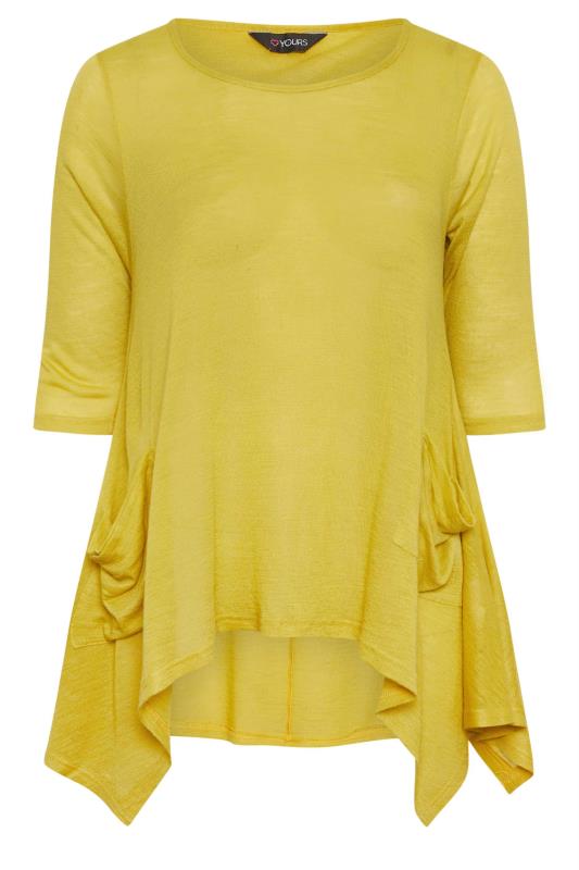 YOURS Plus Size Yellow Hanky Hem Pocket Top | Yours Clothing 5
