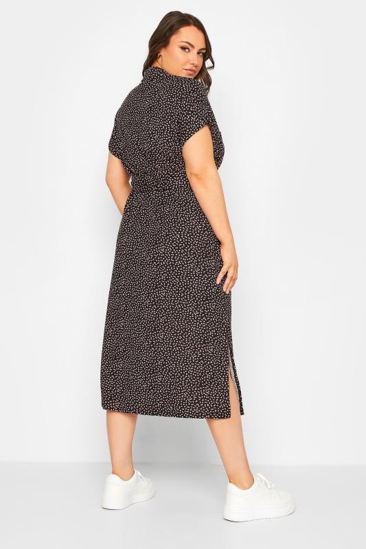Plus Size Black Leaf Print Spilt Hem Midaxi Shirt Dress | Yours Clothing 3
