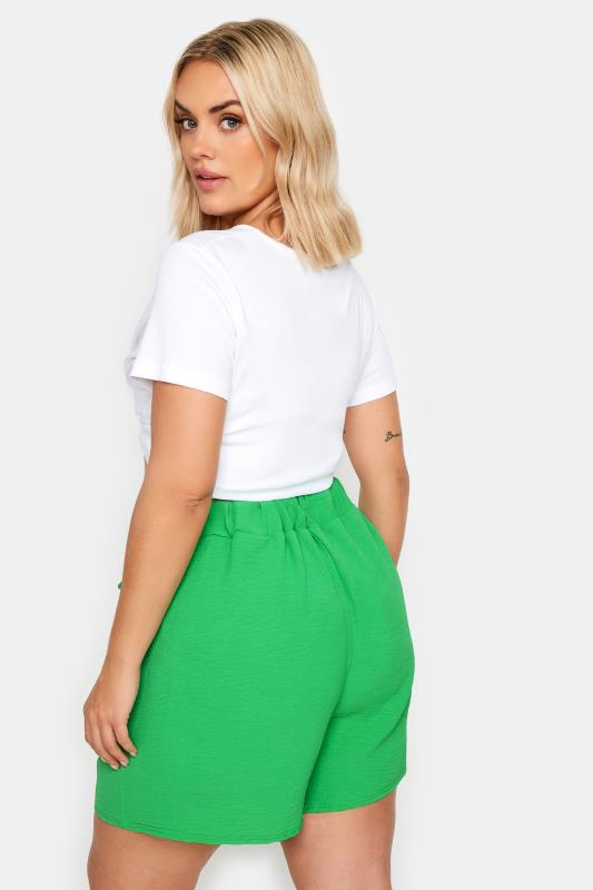 Yours Plus Size Green Belted Textured Satin Shorts | Yours Clothing 3