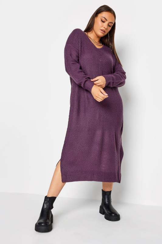 Plus Size  YOURS Curve Purple Midaxi Knitted Jumper Dress