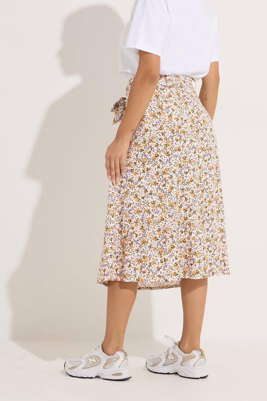 PixieGirl Petite Women's Cream Ditsy Floral Belted Midi Skirt | PixieGirl 4