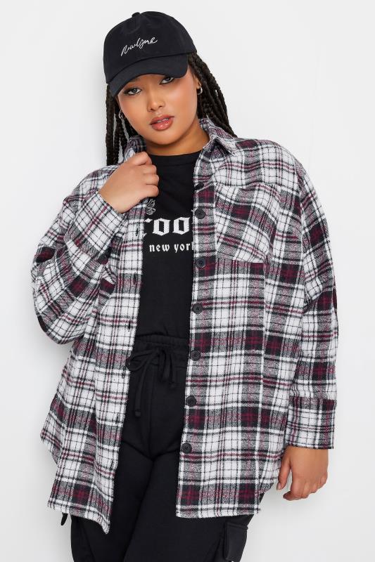 LIMITED COLLECTION Plus Size White & Red Check Print Shacket | Yours Clothing 1