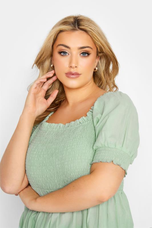 Plus Size Sage Green Shirred Broderie Anglaise Top | Yours Clothing 4