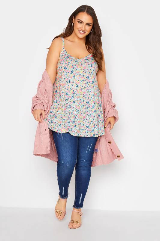 YOURS Plus Size Blue Ditsy Floral Swing Cami Top | Yours Clothing 2