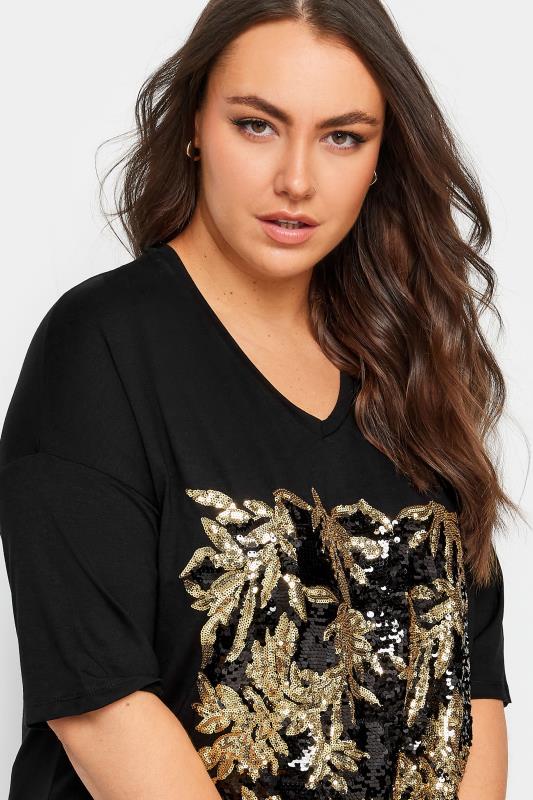 YOURS Plus Size Black Sequin Embellished Design T-Shirt | Yours Clothing 4