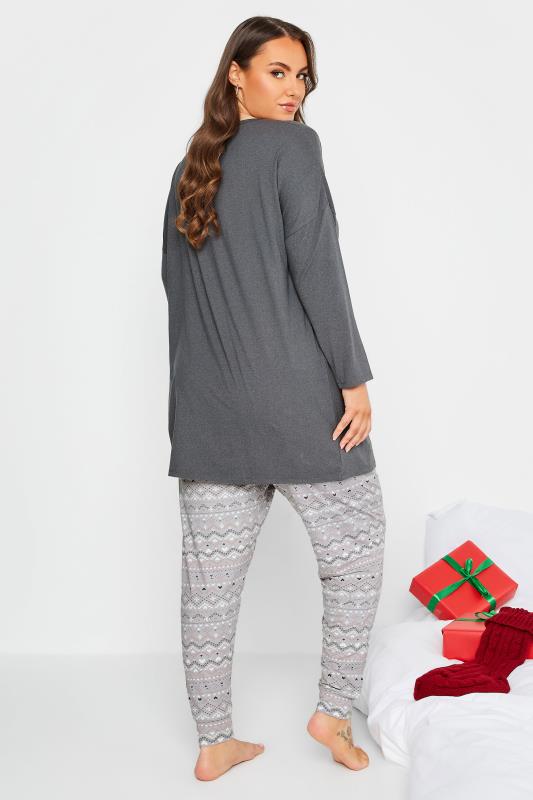 Curve Grey Heart Print Fairisle Soft Touch Pyjama Set | Yours Clothing 2