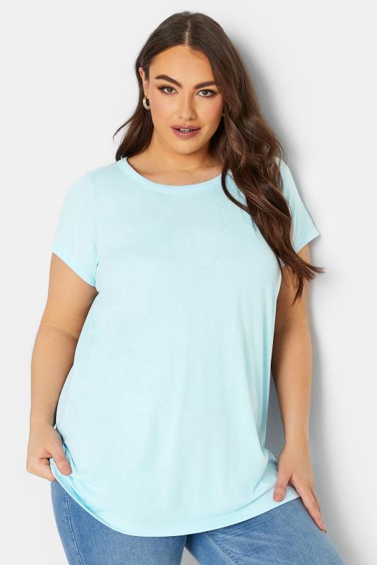 YOURS Curve Plus Size Light Blue Essential T-Shirt | Yours Clothing  1