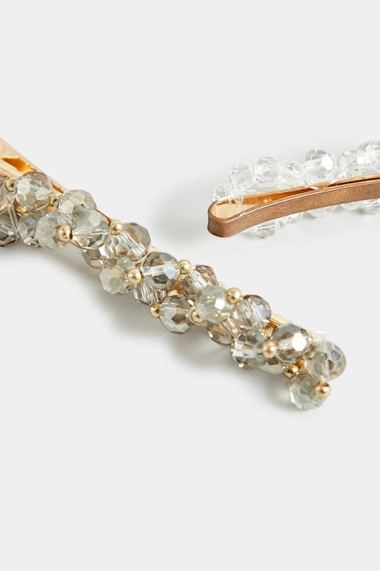 2 PACK Gold Diamante Bead Hair Clips | Yours Clothing 4