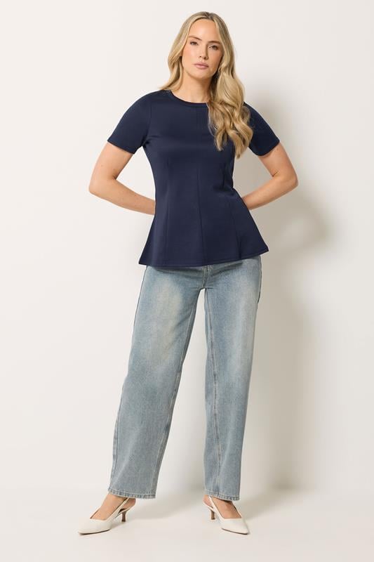LTS Tall Women's Navy Blue Seam Front Peplum Top | Long Tall Sally 1