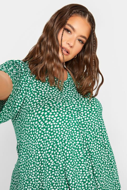 YOURS Plus Size Green Floral Pleat Angel Sleeve Swing Top | Yours Clothing 4
