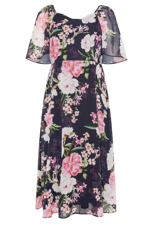 YOURS LONDON Plus Size Navy Blue Floral Print Maxi Dress | Yours Clothing 5