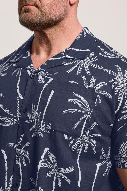BadRhino Big & Tall Navy Blue Palm Tree Print Short Sleeve Shirt | BadRhino 5