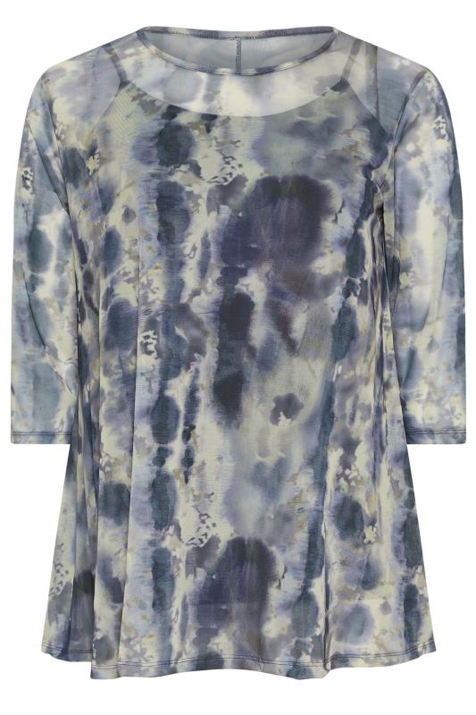 YOURS Plus Size Blue Abstract Print Mesh Layered Top | Yours Clothing 6