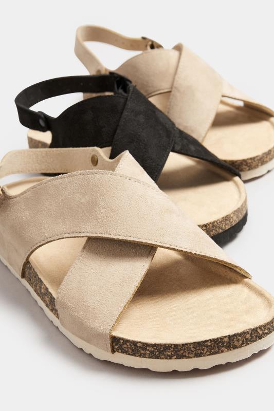 Beige Brown Cross Strap Footbed Sandals In Extra Wide EEE Fit 6