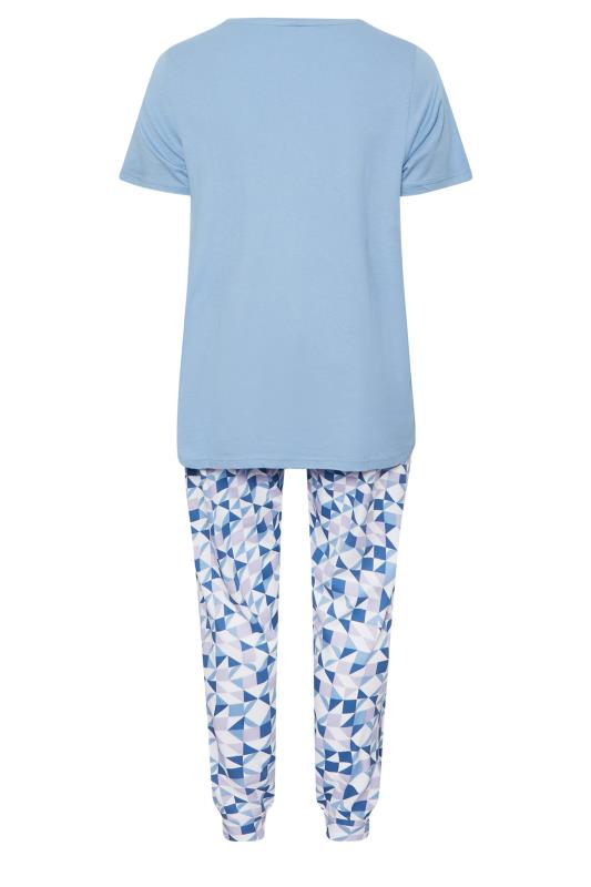 YOURS Plus Size Blue Geometric Print Cuffed Pyjama Set | Yours Clothing 7