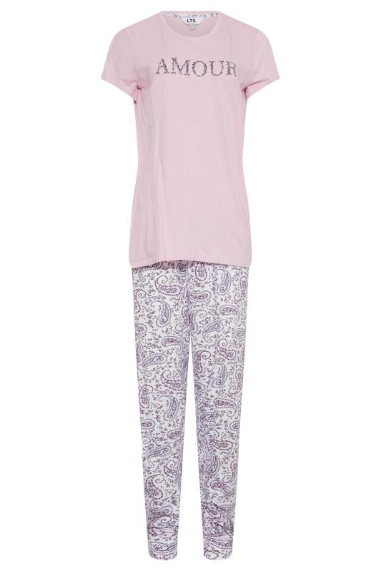 LTS Tall Pink 'Amour' Slogan Paisley Print Pyjama Set 7