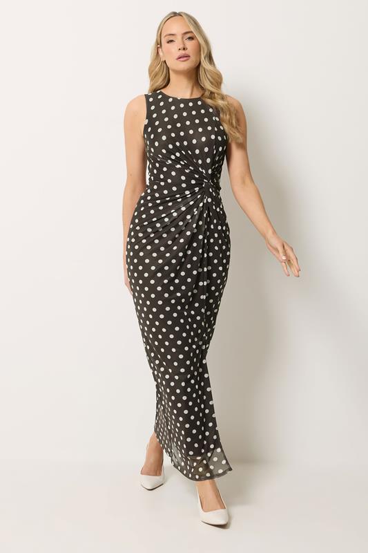 LTS Tall Women's Chocolate Brown Polka Dot Twist Maxi Dress | Long Tall Sally 1