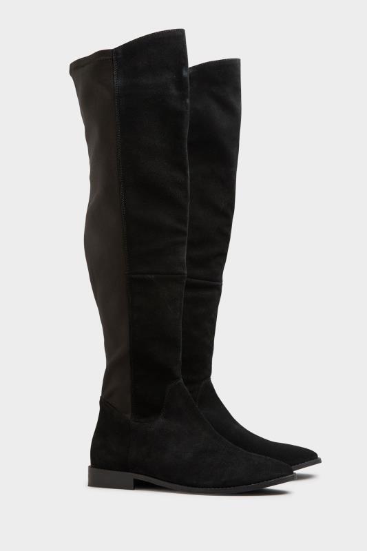 Tall  LTS Black Suede Stretch Knee High Boots In Standard D Fit