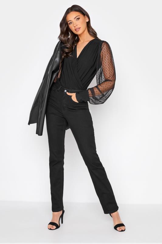 Tall Women's LTS Black Spot Mesh Sleeve Bodysuit | Long Tall Sally 2