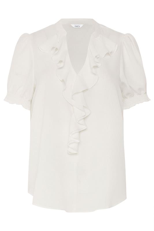 M&Co White Frill Front Short Sleeve Blouse | M&Co 6
