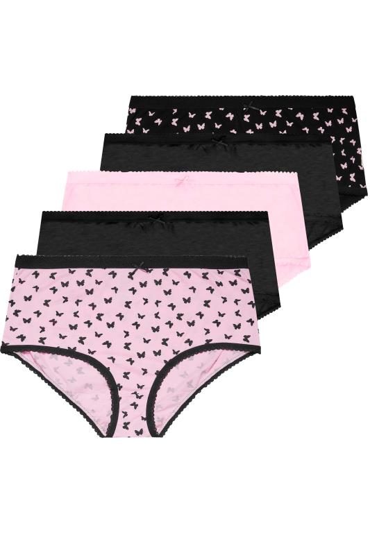 5 PACK Curve Plus Size Pink & Black Butterfly Full Briefs | Yours Clothing 2