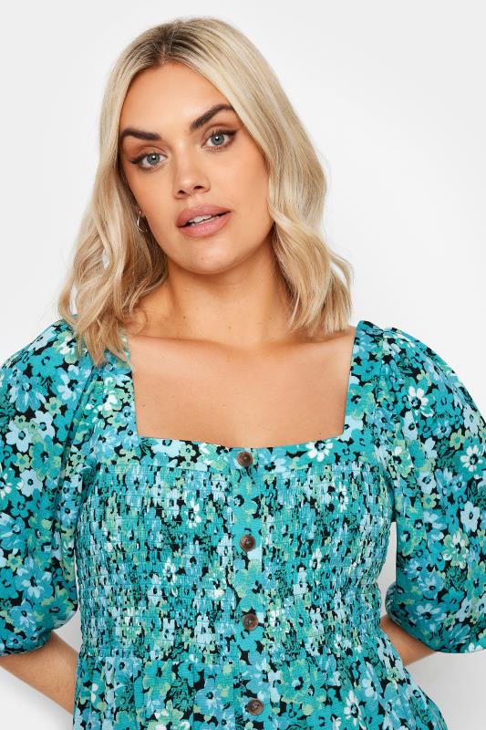 YOURS Plus Size Blue Floral Print Tiered Midi Dress | Yours Clothing 4